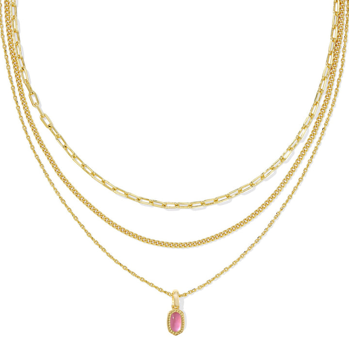 Kendra Scott | Mini Elisa Gold Triple Strand Necklace in Azalea Illusion