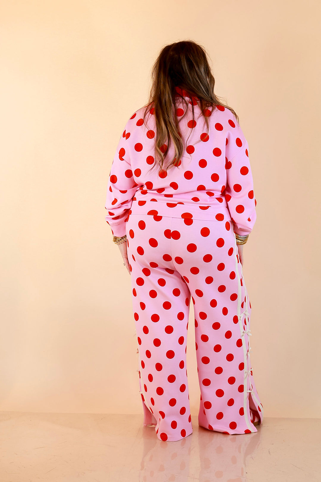 Simply Southern | Modern Staple Polka Dot Crewneck Pullover with Bow Embroidery in Pink and Red