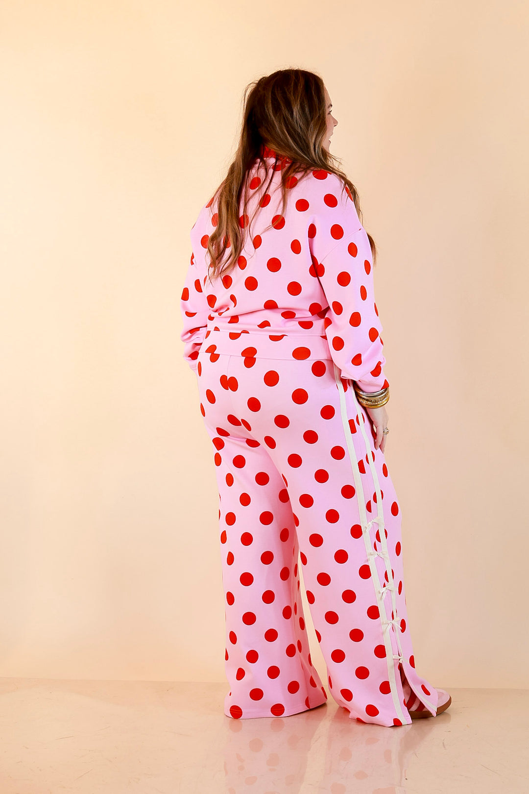 Simply Southern | Modern Staple Polka Dot Crewneck Pullover with Bow Embroidery in Pink and Red