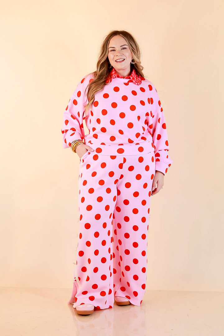 Simply Southern | Modern Staple Polka Dot Crewneck Pullover with Bow Embroidery in Pink and Red
