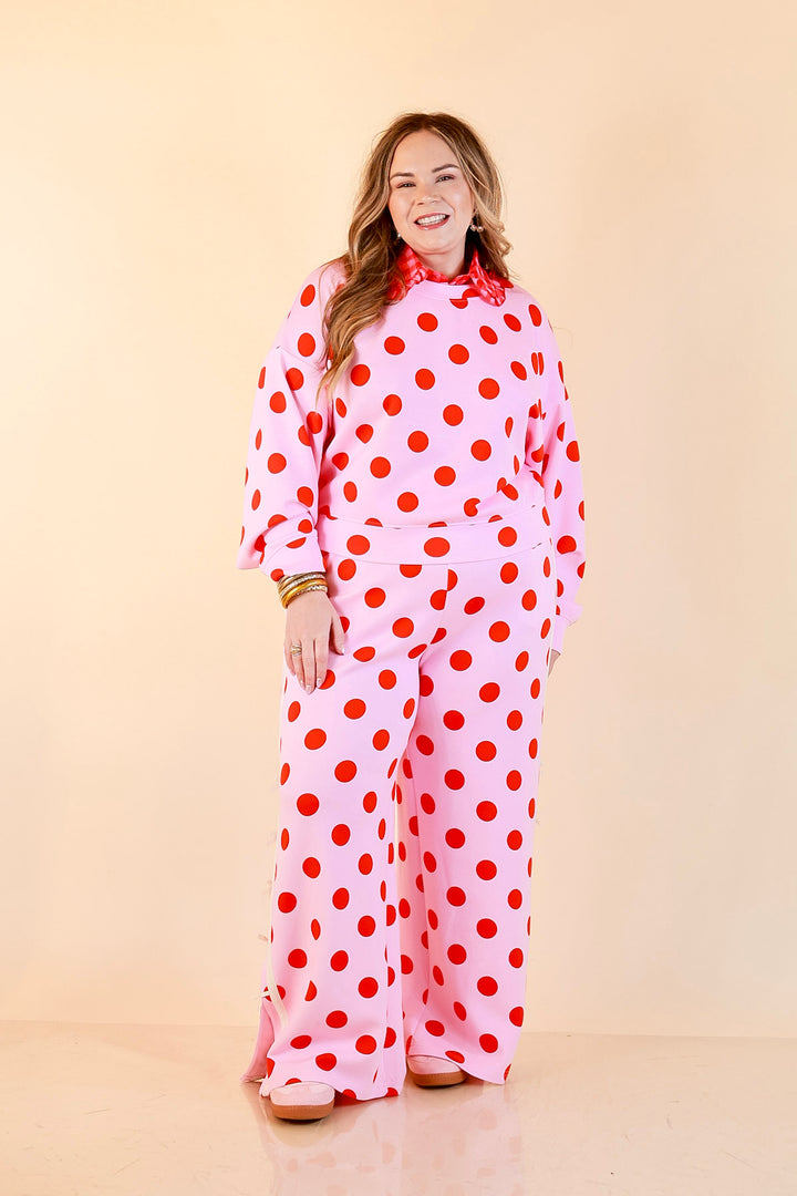Simply Southern | Modern Staple Polka Dot Crewneck Pullover with Bow Embroidery in Pink and Red