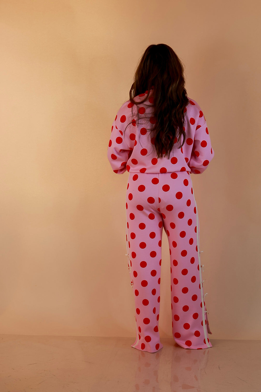 Simply Southern | Modern Staple Polka Dot Crewneck Pullover with Bow Embroidery in Pink and Red