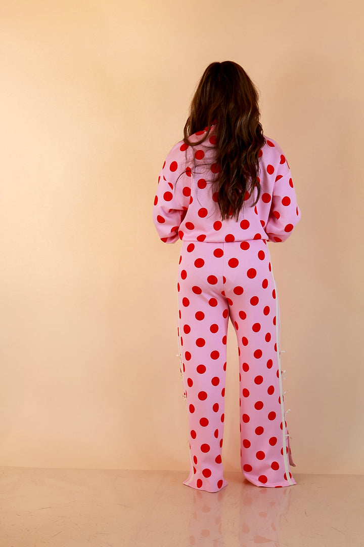 Simply Southern | Modern Staple Polka Dot Crewneck Pullover with Bow Embroidery in Pink and Red