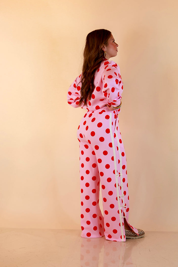 Simply Southern | Modern Staple Polka Dot Crewneck Pullover with Bow Embroidery in Pink and Red