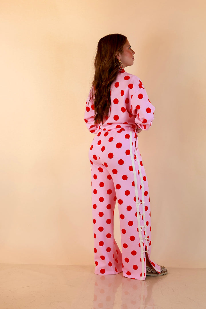 Simply Southern | Modern Staple Polka Dot Crewneck Pullover with Bow Embroidery in Pink and Red
