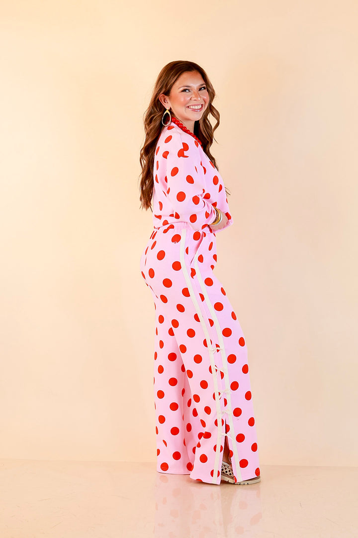 Simply Southern | Modern Staple Polka Dot Crewneck Pullover with Bow Embroidery in Pink and Red