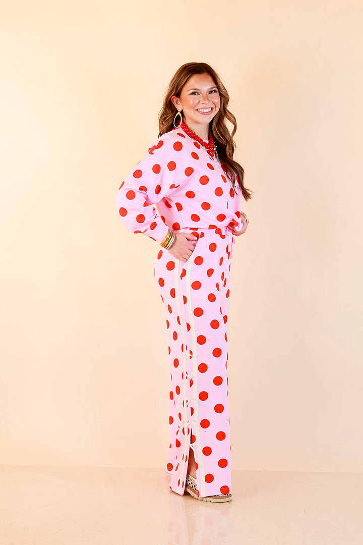 Simply Southern | Modern Staple Polka Dot Crewneck Pullover with Bow Embroidery in Pink and Red