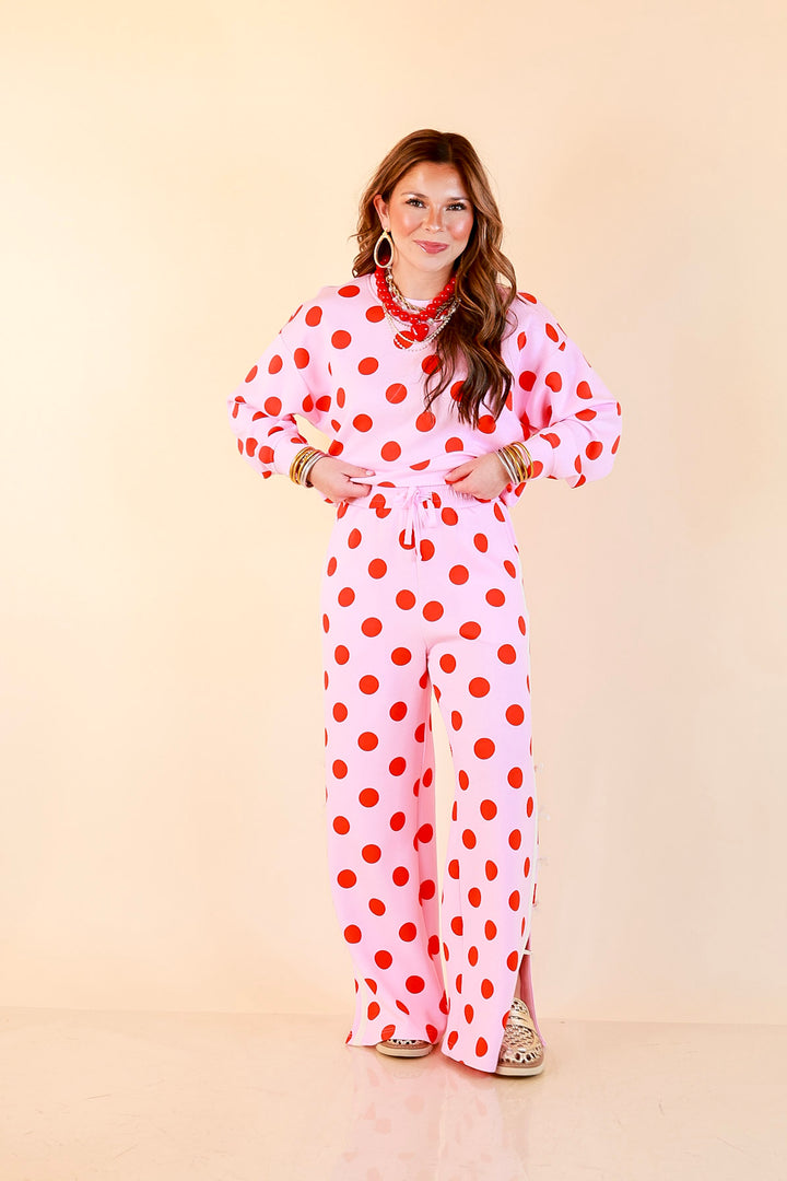 Simply Southern | Modern Staple Polka Dot Crewneck Pullover with Bow Embroidery in Pink and Red