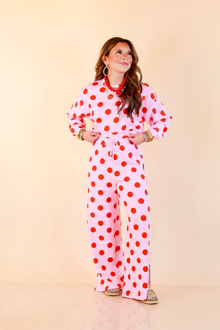 Simply Southern | Modern Staple Polka Dot Crewneck Pullover with Bow Embroidery in Pink and Red