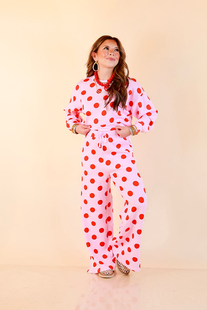 Simply Southern | Modern Staple Polka Dot Crewneck Pullover with Bow Embroidery in Pink and Red