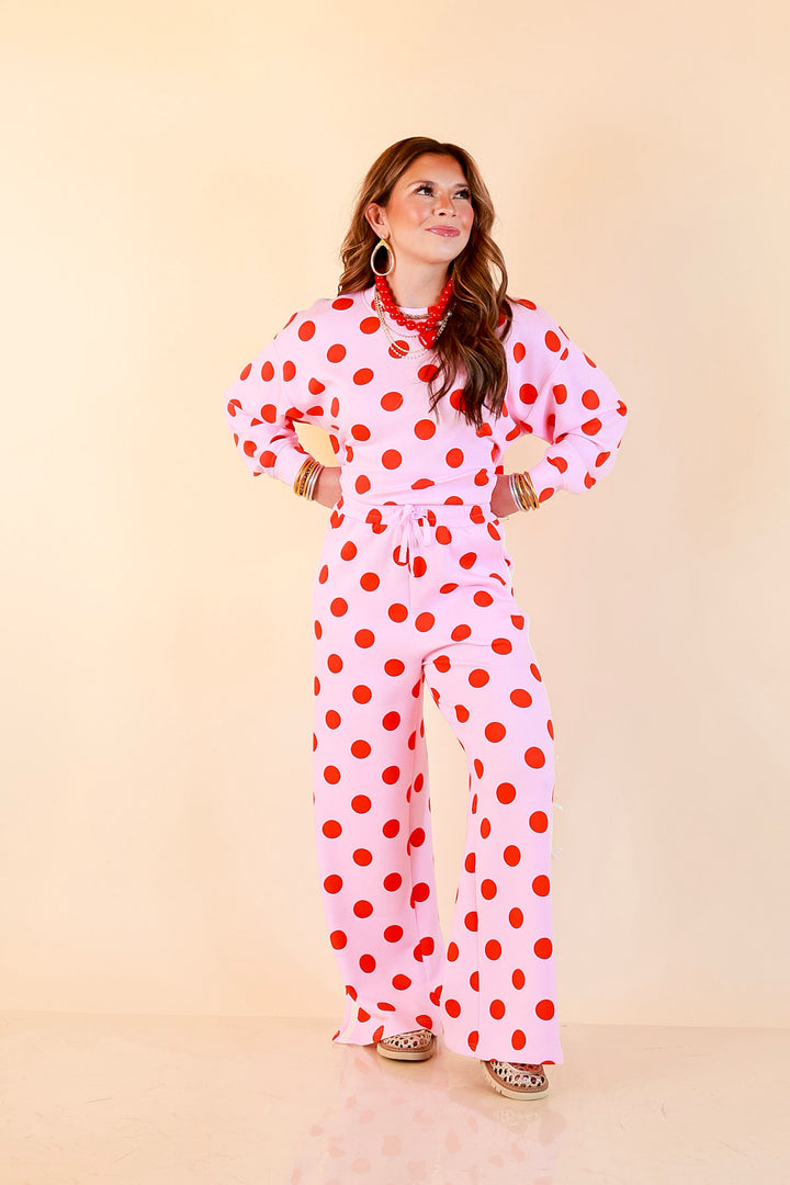 Simply Southern | Modern Staple Polka Dot Crewneck Pullover with Bow Embroidery in Pink and Red