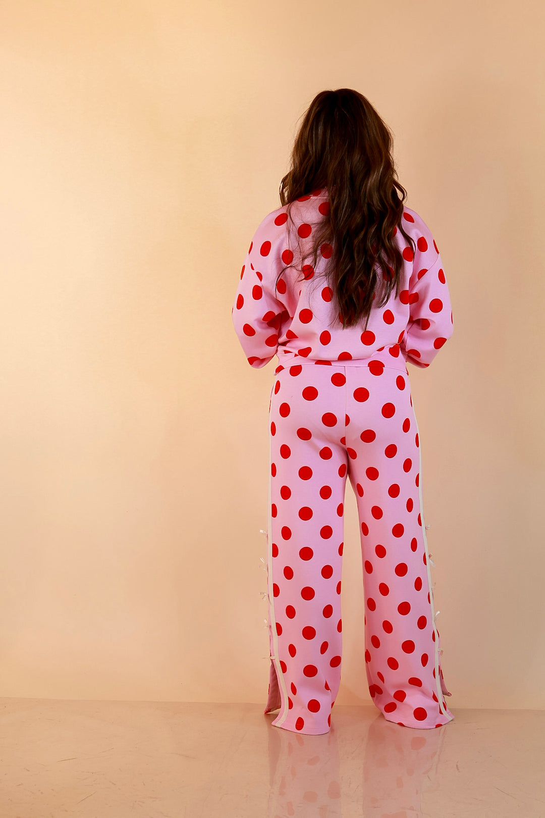 Simply Southern | Modern Staple Polka Dot Crewneck Pullover with Bow Embroidery in Pink and Red
