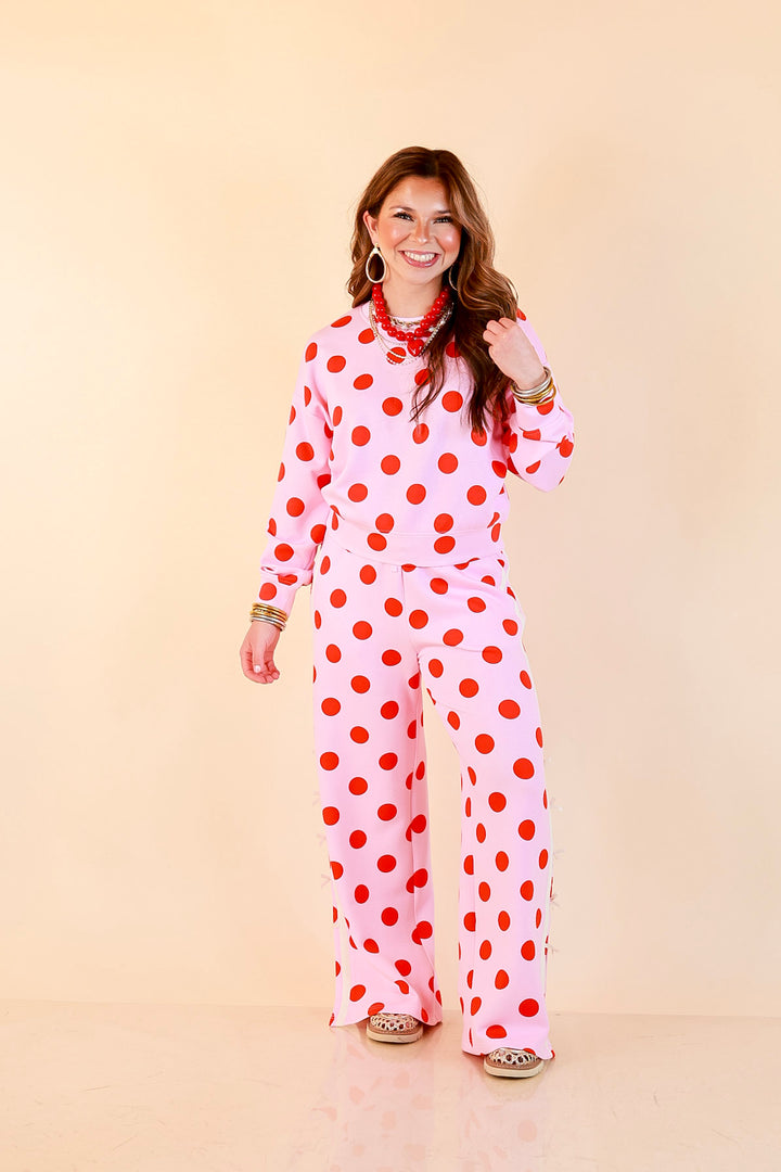 Simply Southern | Modern Staple Polka Dot Crewneck Pullover with Bow Embroidery in Pink and Red