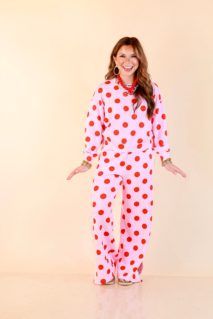Simply Southern | Modern Staple Polka Dot Crewneck Pullover with Bow Embroidery in Pink and Red