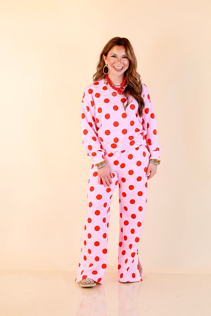 Simply Southern | Modern Staple Polka Dot Crewneck Pullover with Bow Embroidery in Pink and Red