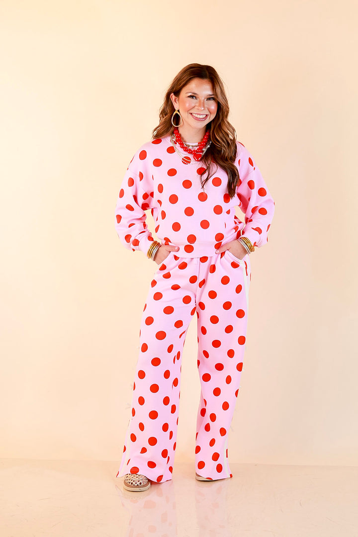 Simply Southern | Modern Staple Polka Dot Crewneck Pullover with Bow Embroidery in Pink and Red