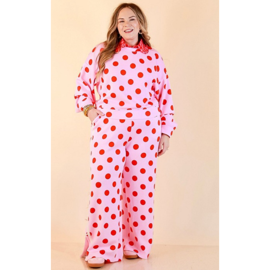 Simply Southern | Modern Staple Polka Dot Crewneck Pullover with Bow Embroidery in Pink and Red