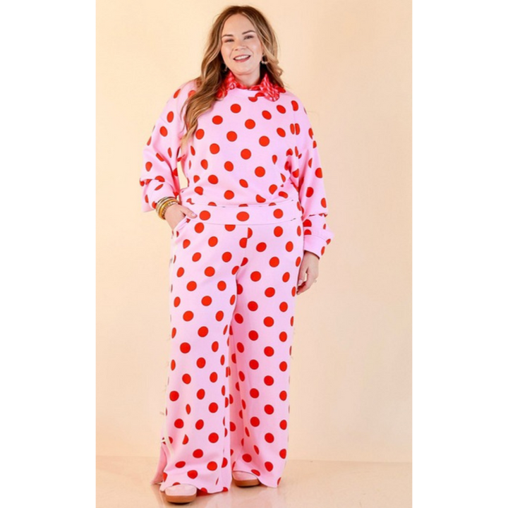 Simply Southern | Modern Staple Polka Dot Crewneck Pullover with Bow Embroidery in Pink and Red