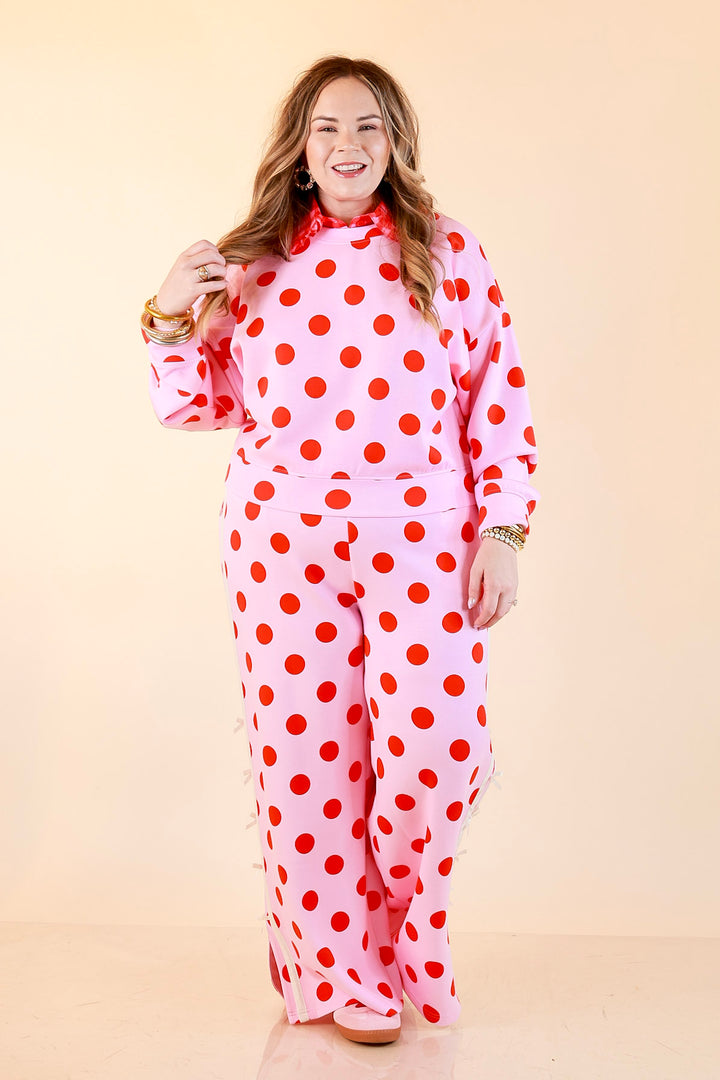 Simply Southern | Modern Staple Buttery Soft Pull-On Wide Leg Knit Polka Dot Pants with Side Bow Detail in Pink and Red