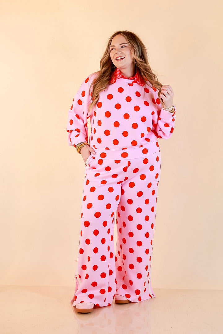 Simply Southern | Modern Staple Buttery Soft Pull-On Wide Leg Knit Polka Dot Pants with Side Bow Detail in Pink and Red