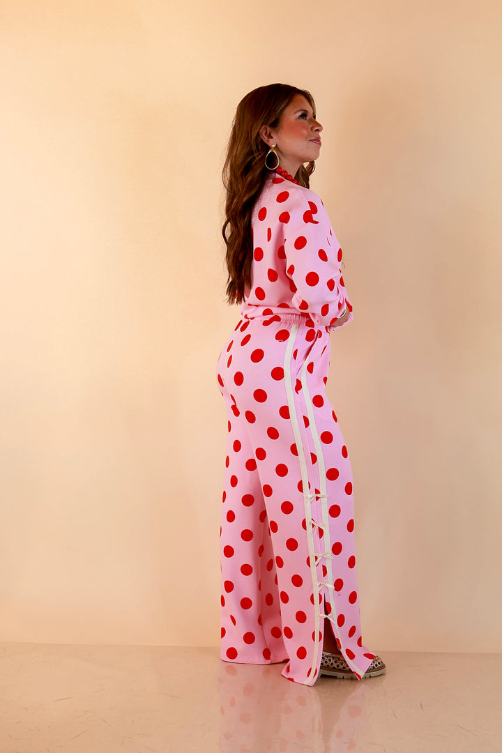 Simply Southern | Modern Staple Buttery Soft Pull-On Wide Leg Knit Polka Dot Pants with Side Bow Detail in Pink and Red