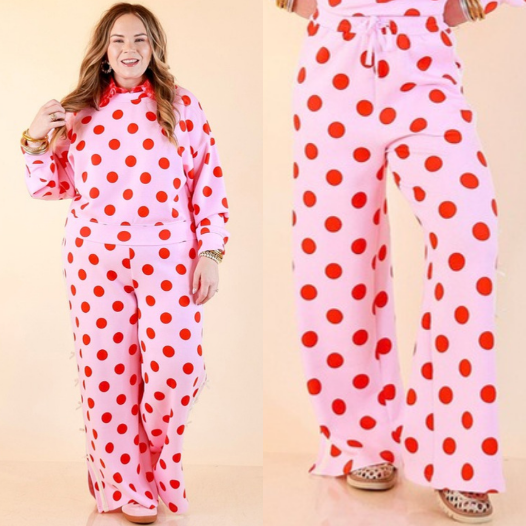 Simply Southern | Modern Staple Buttery Soft Pull-On Wide Leg Knit Polka Dot Pants with Side Bow Detail in Pink and Red