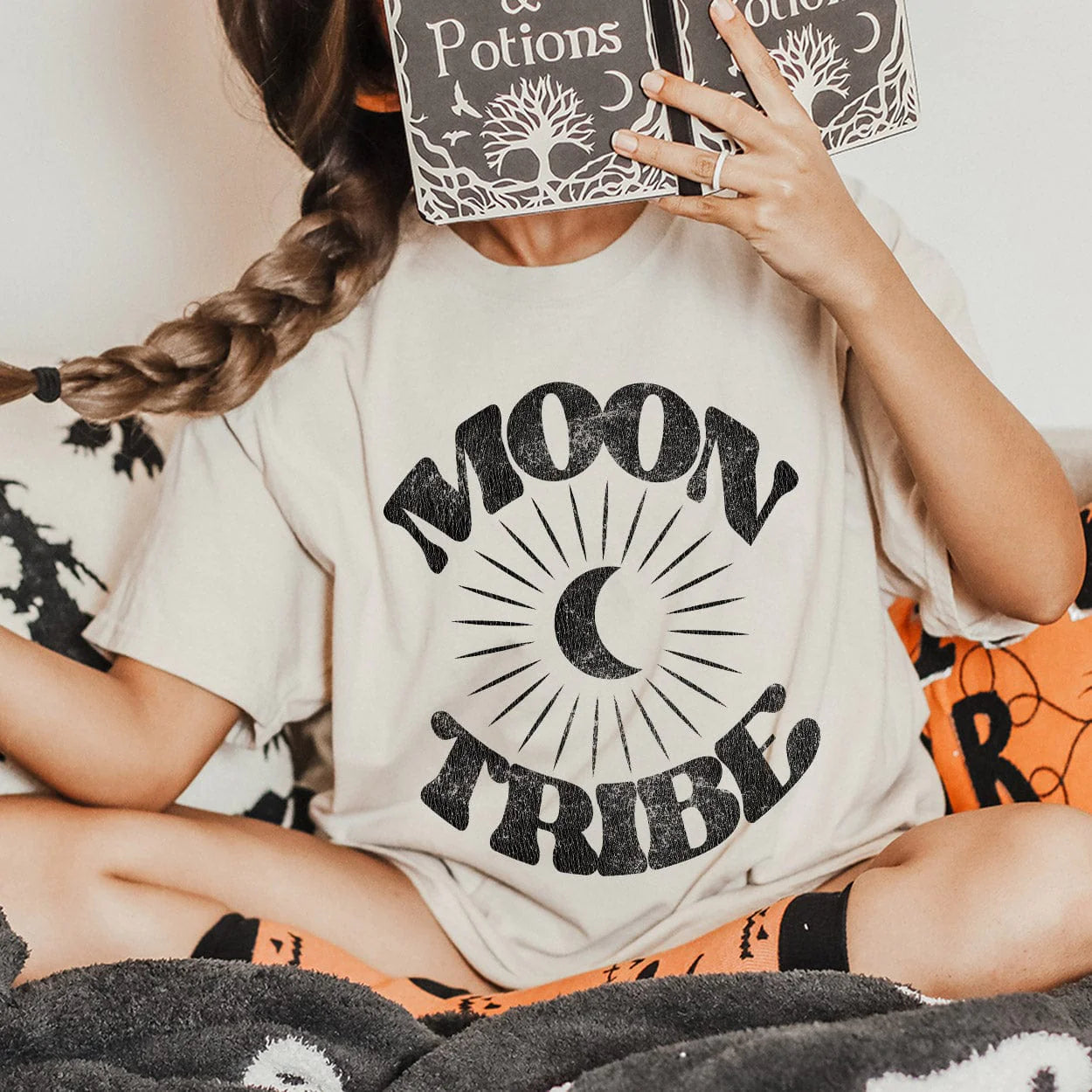 Online Exclusive | Moon Tribe Short Sleeve Graphic Tee in Cream - Giddy Up Glamour Boutique