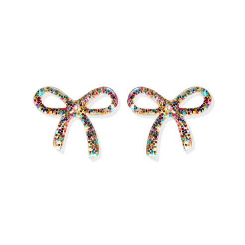 Linny Co | Kylie Bow Earrings in Multi Glitter
