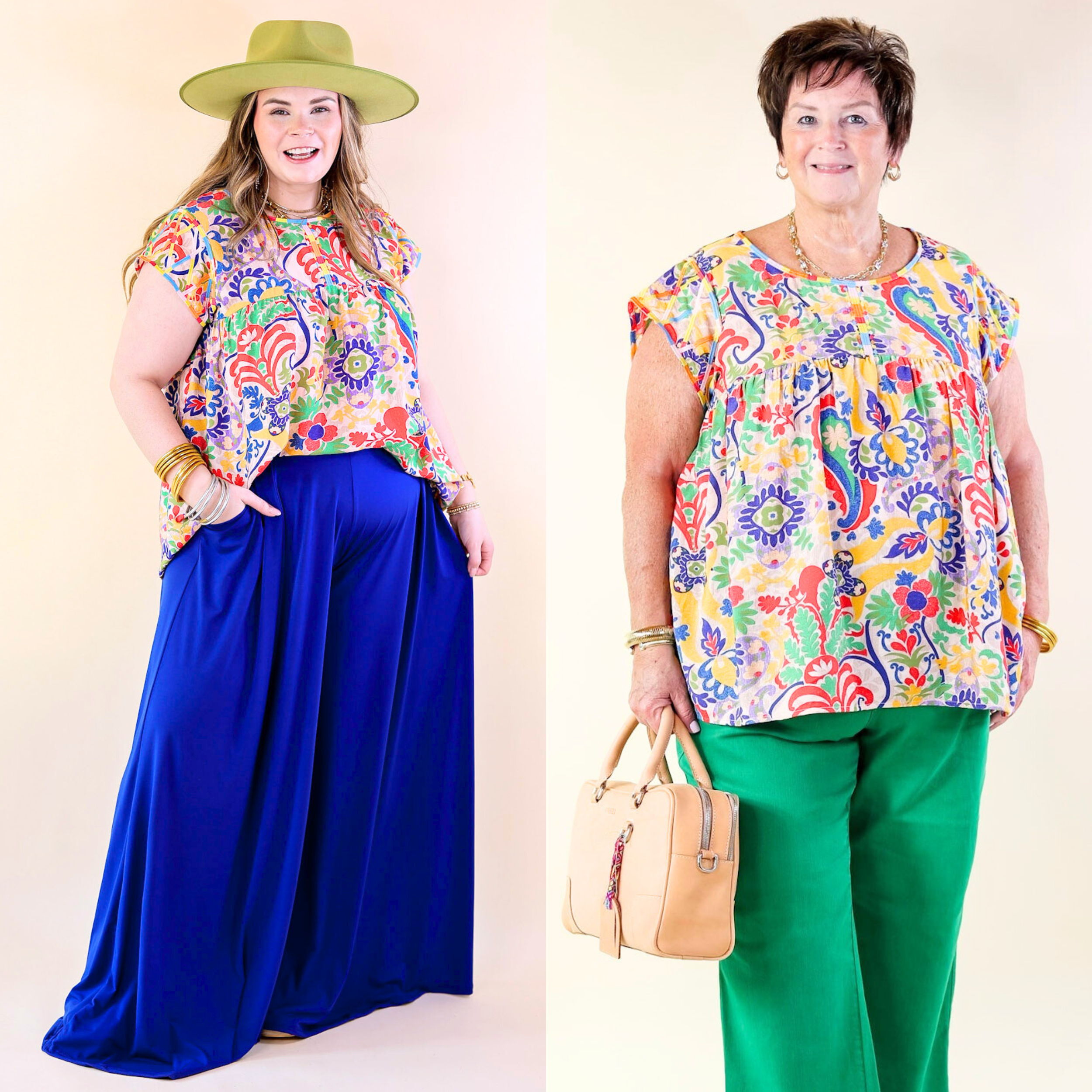 Vibrant Vista Multi-Color Paisley and Floral Print Top with Embroidery - Giddy Up Glamour Boutique