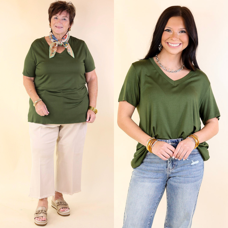 It's That Simple Solid V Neck Tee in Fern Green