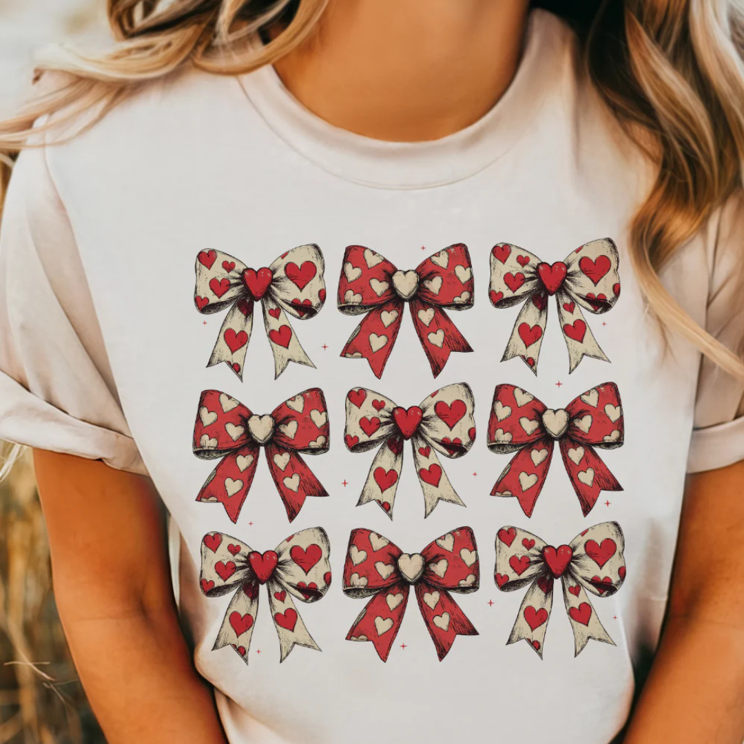 Online Exclusive | On Cloud 9 Assortment of Bows with Hearts Graphic Tee in Cream