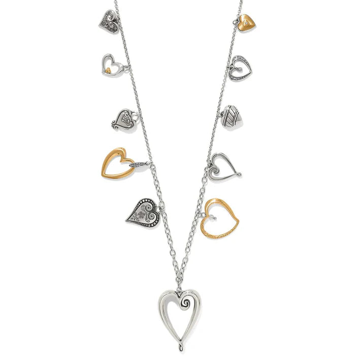 Necklace with heart-shaped pendants on a white background
