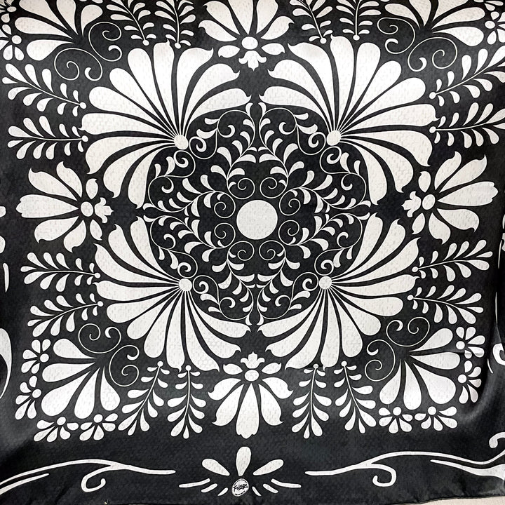 Fringe Scarves | Bonita White Swirly Wild Rag in Black