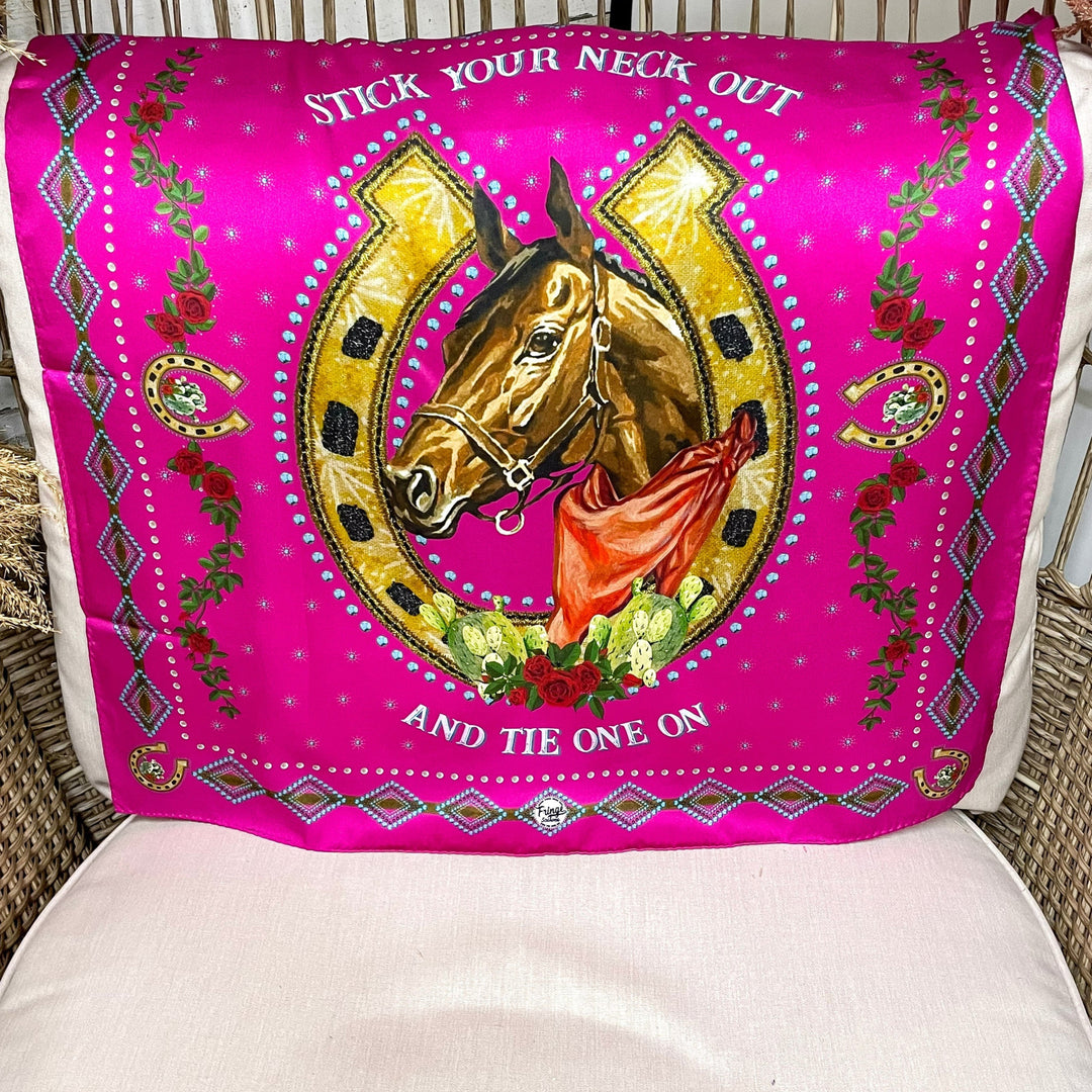 Fringe Scarves | Hold Your Horses Rose and Horseshoe Shorty Wild Rag in Pink
