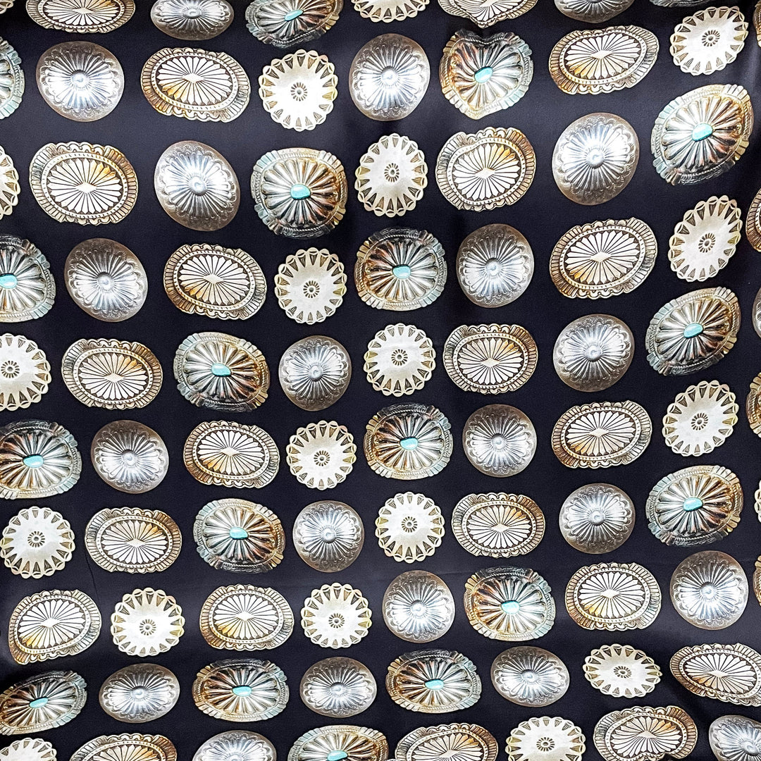 Fringe Scarves | Assorted Big Concho Wild Rag in Black and Silver