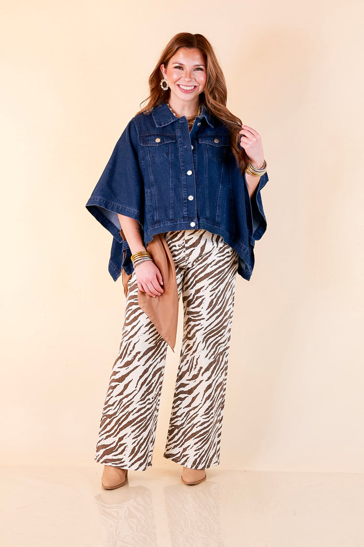 Out of the Blue Oversized Dolman Sleeve Snap Front Denim Jacket in Dark Wash
