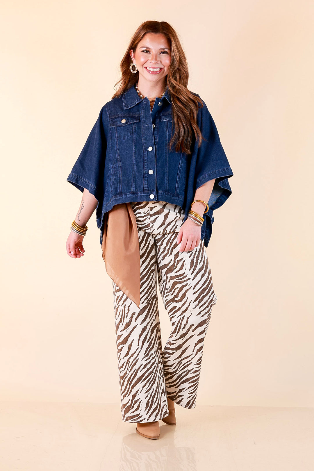 Out of the Blue Oversized Dolman Sleeve Snap Front Denim Jacket in Dark Wash