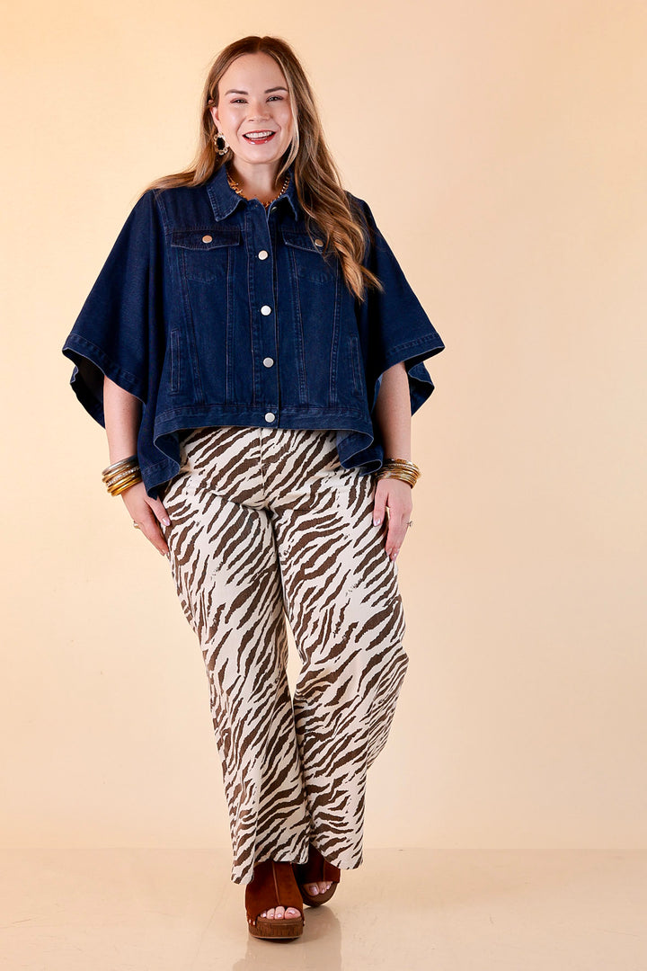 Out of the Blue Oversized Dolman Sleeve Snap Front Denim Jacket in Dark Wash