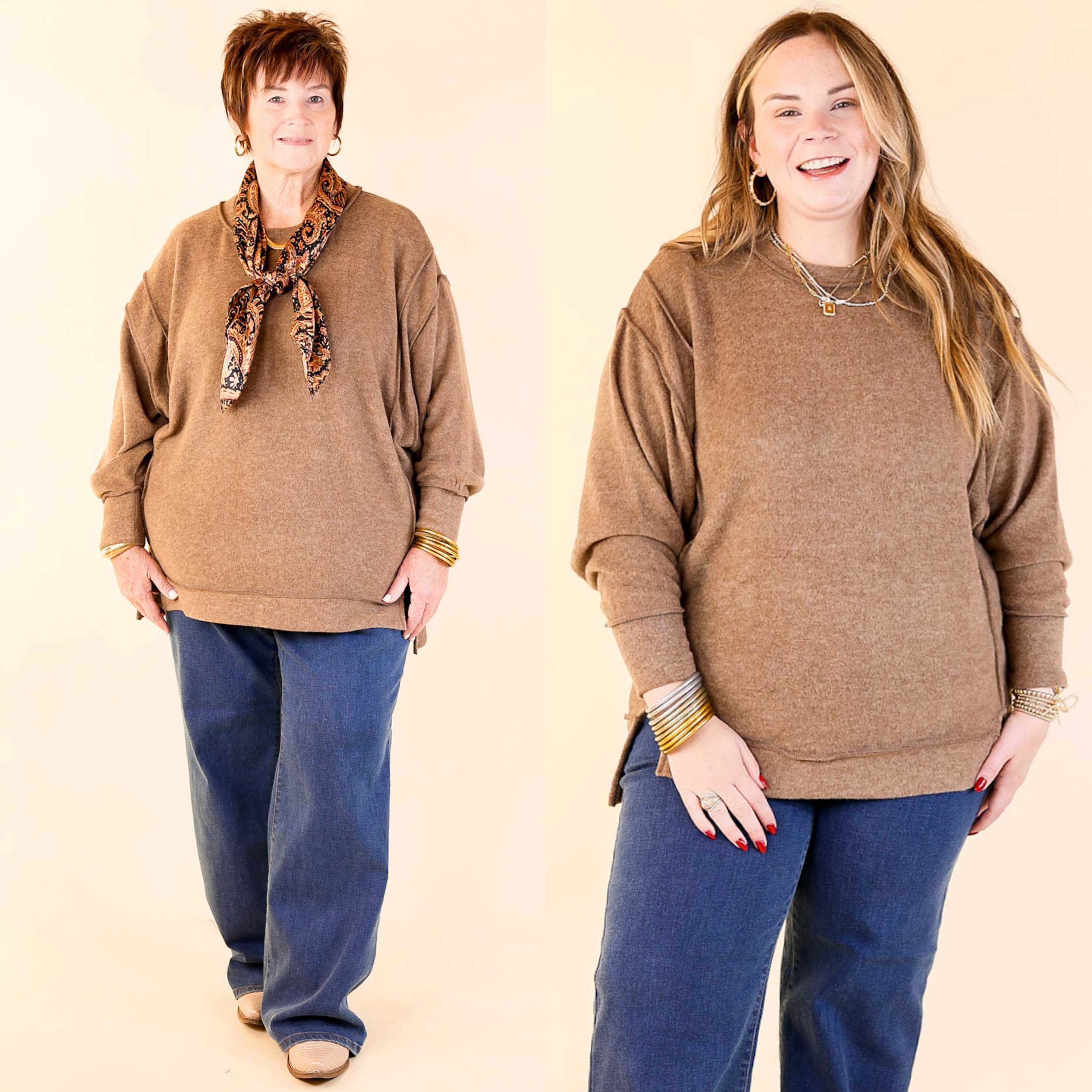 Softly Stated Brushed Melange Hacci Oversized Sweater in Mocha Brown