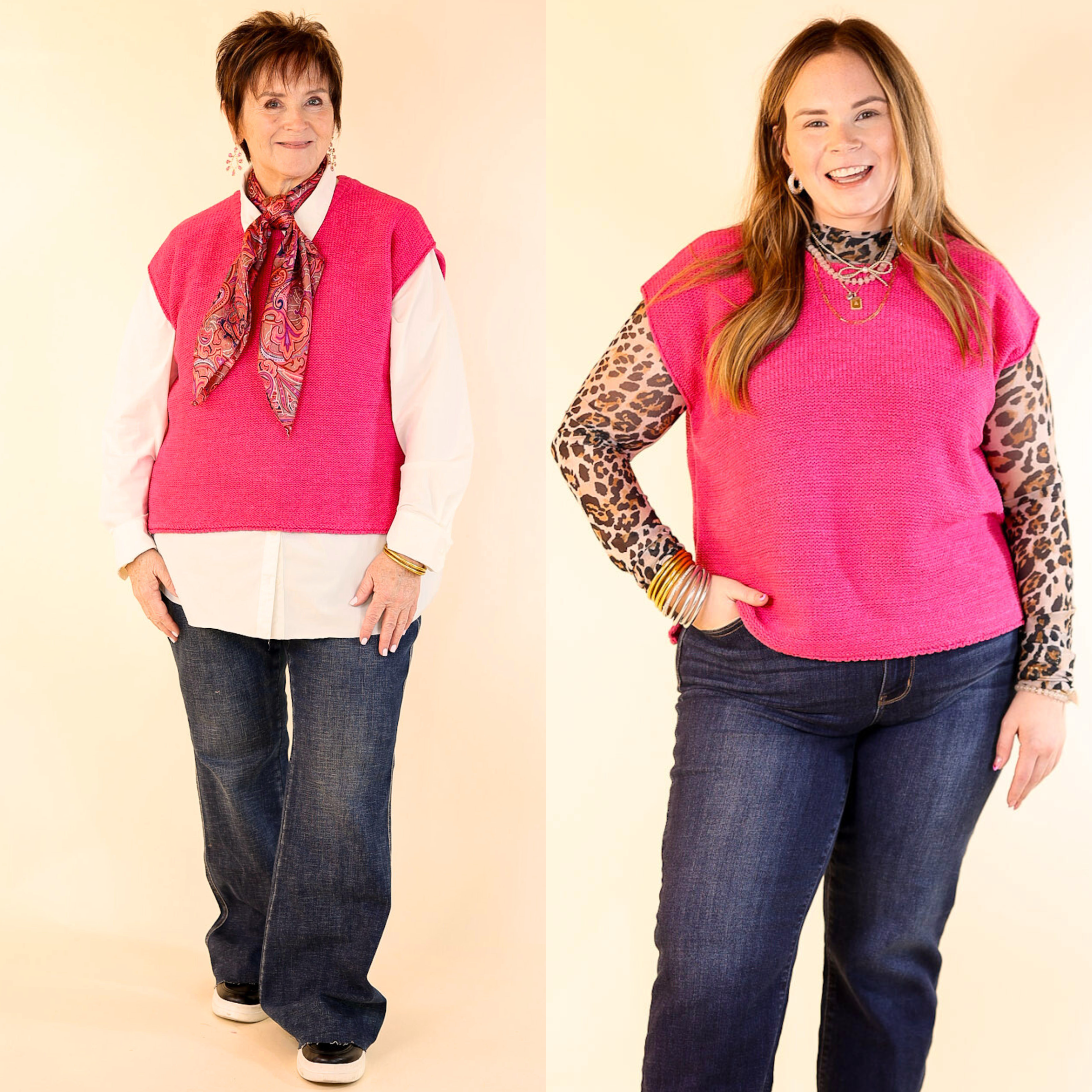 Forever Favorite Oversized Crew Neck Sweater Vest in Hot Pink