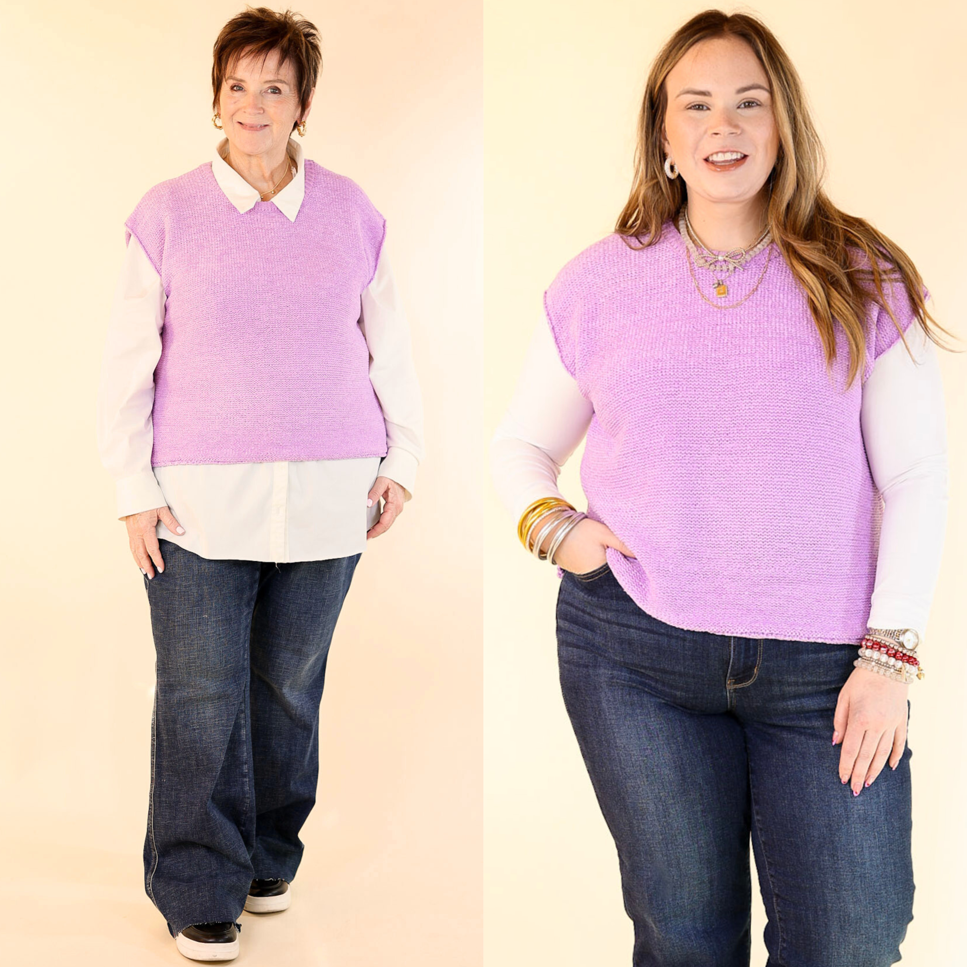 Forever Favorite Oversized Crew Neck Sweater Vest in Lavender Purple