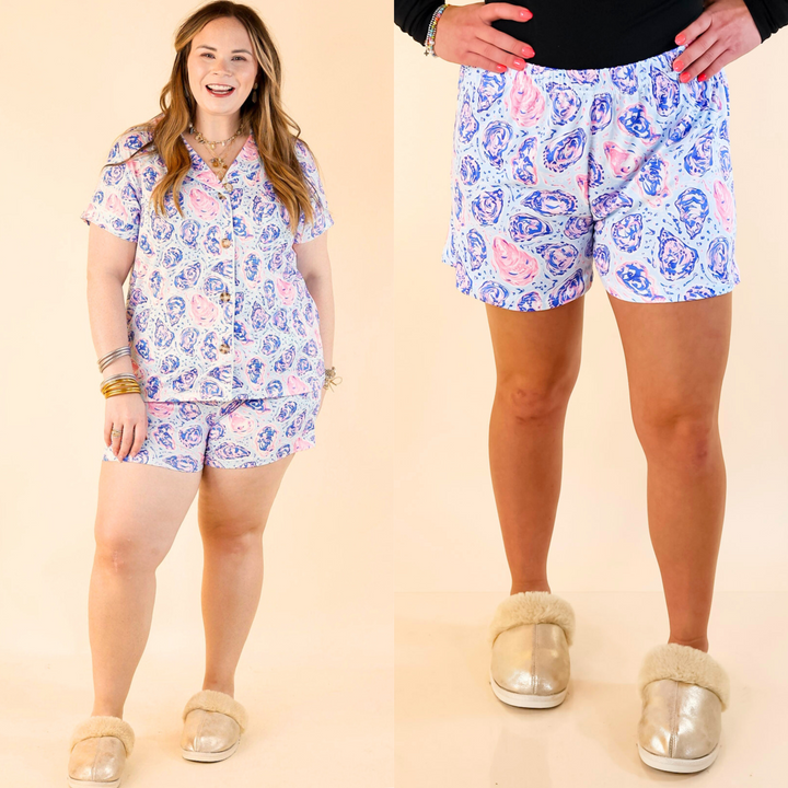 Simply Southern | Snooze in Style Oyster Shell Print Pajama Shorts in Light Blue