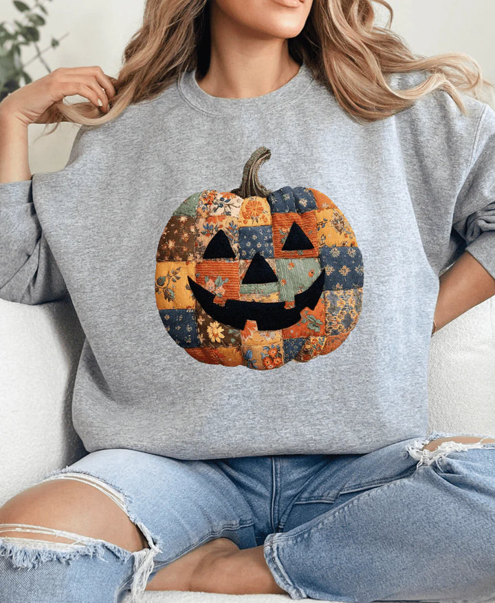 Online Exclusive | Patchwork Pumpkin Graphic on Tee & Sweatshirt Option