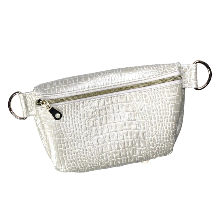 Makeup Junkie | Shade of Pearl Sidekick with Back Zipper in Pearl White Croc Print - Giddy Up Glamour Boutique