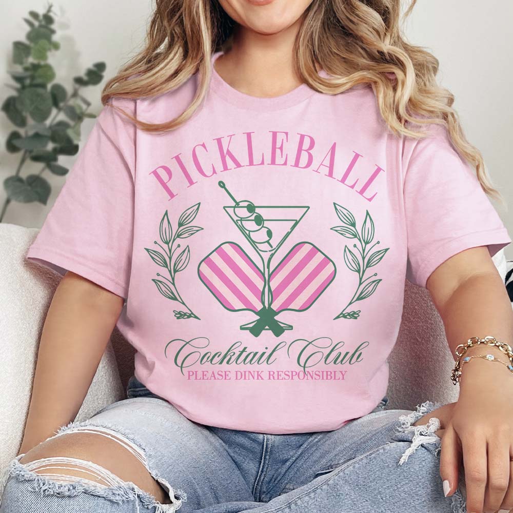 Online Exclusive | Pickleball Cocktail Club Coquette Short Sleeve Graphic Tee in Pink - Giddy Up Glamour Boutique