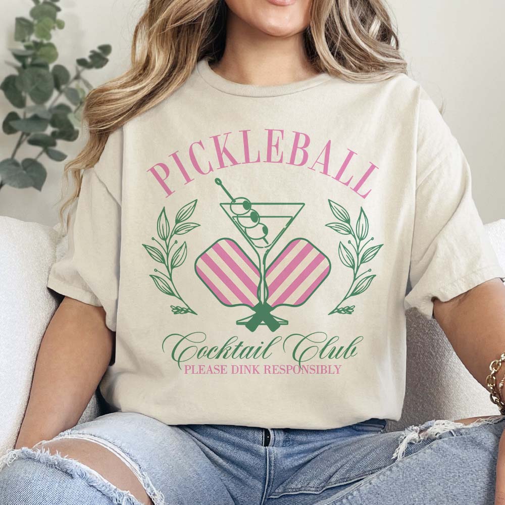 Online Exclusive | Pickleball Cocktail Club Coquette Short Sleeve Graphic Tee in Cream - Giddy Up Glamour Boutique