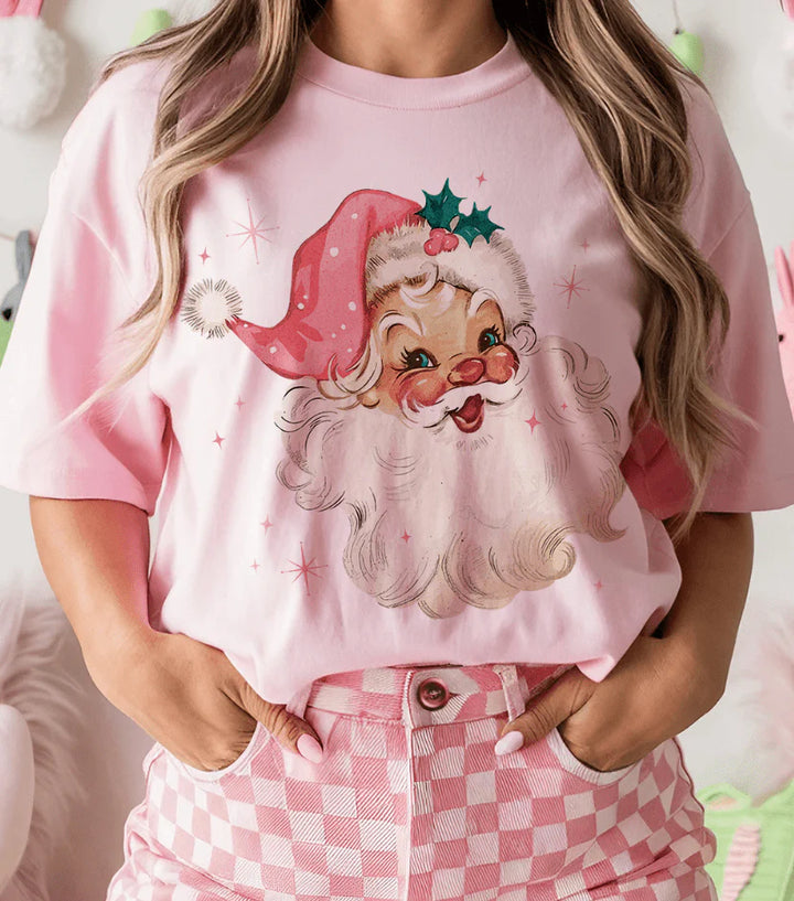 Online Exclusive | Pink Santa Sparkles Graphic on Tee & Sweatshirt Options