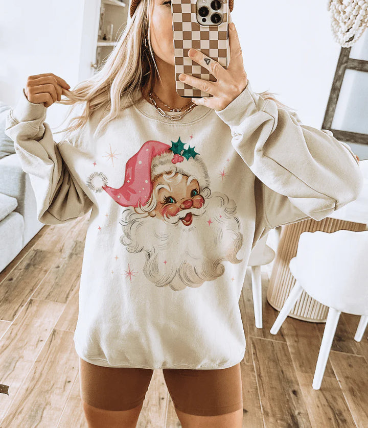 Online Exclusive | Pink Santa Sparkles Graphic on Tee & Sweatshirt Options