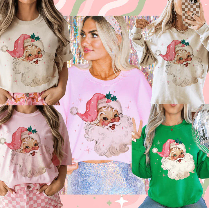 Online Exclusive | Pink Santa Sparkles Graphic on Tee & Sweatshirt Options