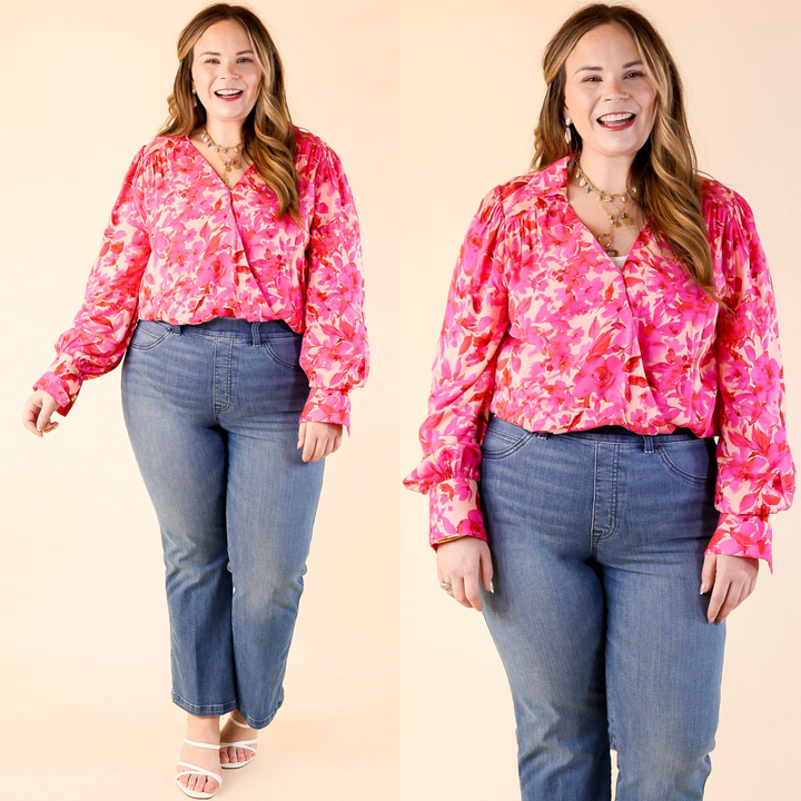 Release Your Inhibitions Floral Long Sleeve Bodysuit in Pink